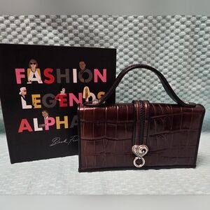 Brighton Dark Brown Crocodile Clutch with Silver Heart Clasp